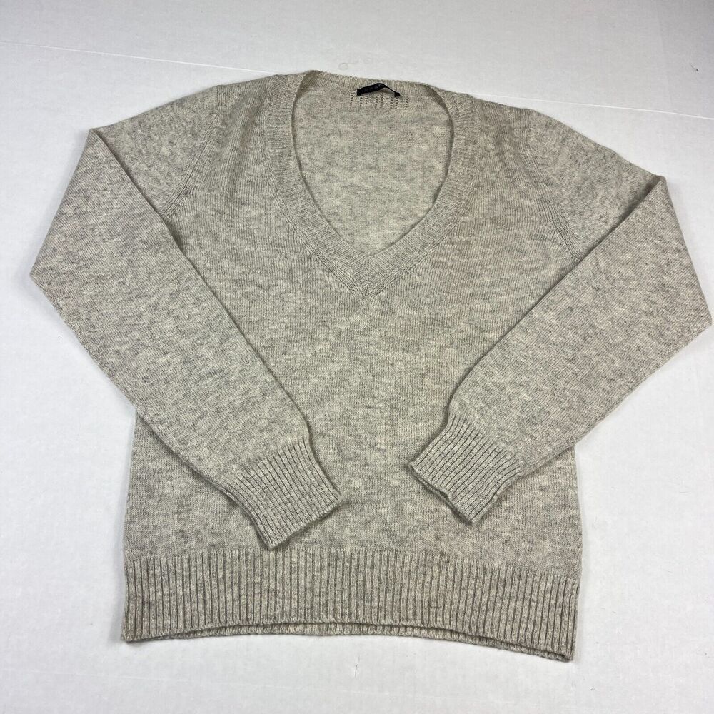 BP Studio Womens Cashmere V-Neck Sweater Gray Long Short Sleeve Pullover S/M